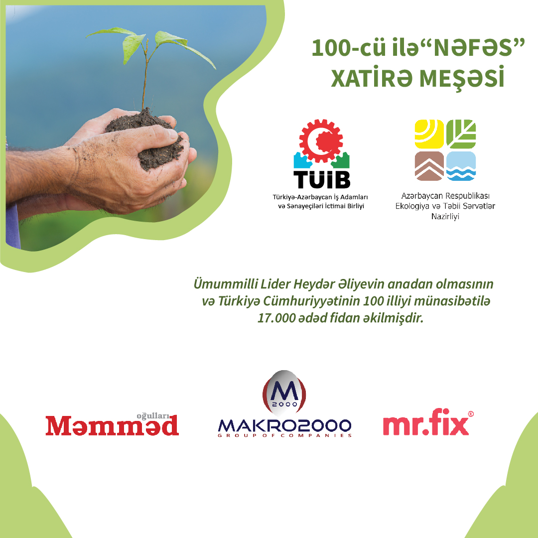 Türkiyə-Azərbaycan İş Adamları və Sənayeçiləri İctimai Birliyi (TÜİB) Ekologiya və Təbii Sərvətlər Nazirliyi tərəfindən Qarabağ və Şərqi Zəngəzuriqtisadi rayonlarında ekosistemin bərpasına verdiyi dəstəyə görə “Ən yaxşı tərəfdaş” mükafatına layiq görülüb.